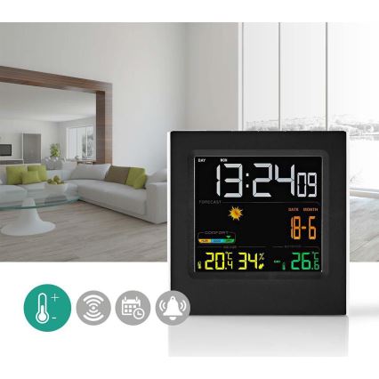 Vejrstation m. LCD-farvedisplay 230V/3xAAA + 2xAA sort