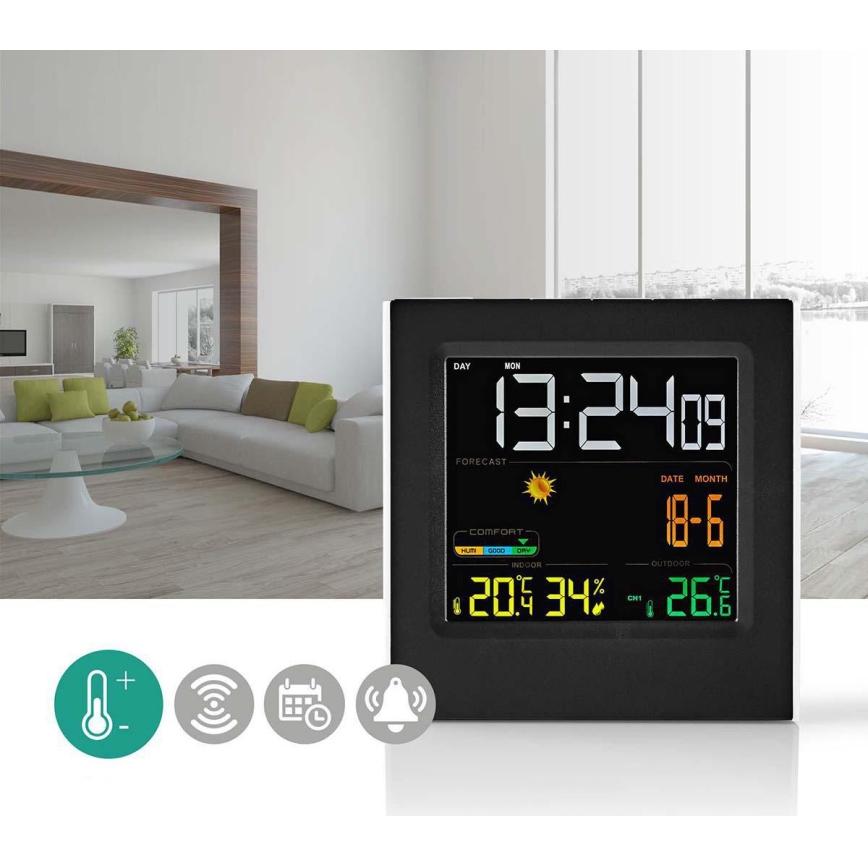 Vejrstation m. LCD-farvedisplay 230V/3xAAA + 2xAA sort