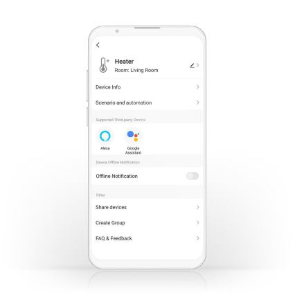 Elektrisk direktevarmer/konvektor 2000 W/230 V med Wi‑Fi, IP24-beskyttelse og termostat