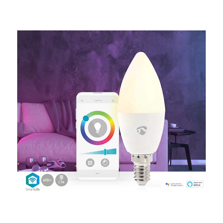 LED-pære dæmpbar RGB-farver E14/4,9W/230V Wi-Fi 2700-6500K