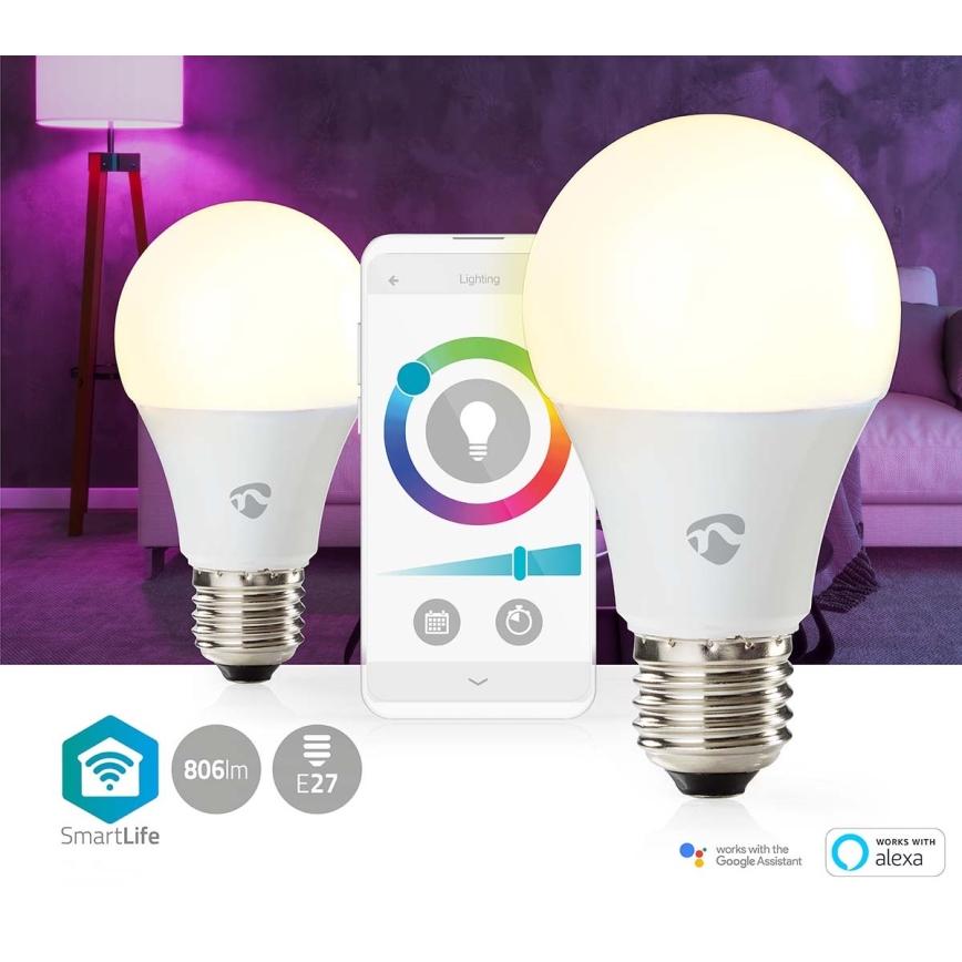 2x LED-pære dæmpbar RGBW-farver SmartLife E27/9W Wi-Fi 2700-6500K