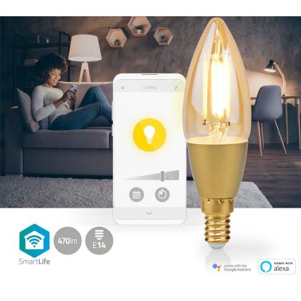 LED-pære dæmpbar Smartlife E14/4,9W/230V 1800-3000K Wi-Fi Tuya