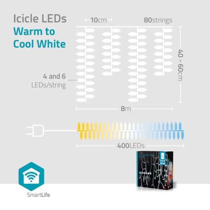 LED Dæmpbar udendørs julelysgardin 400xLED/11 funktioner 11m IP65 Wi-Fi Tuya