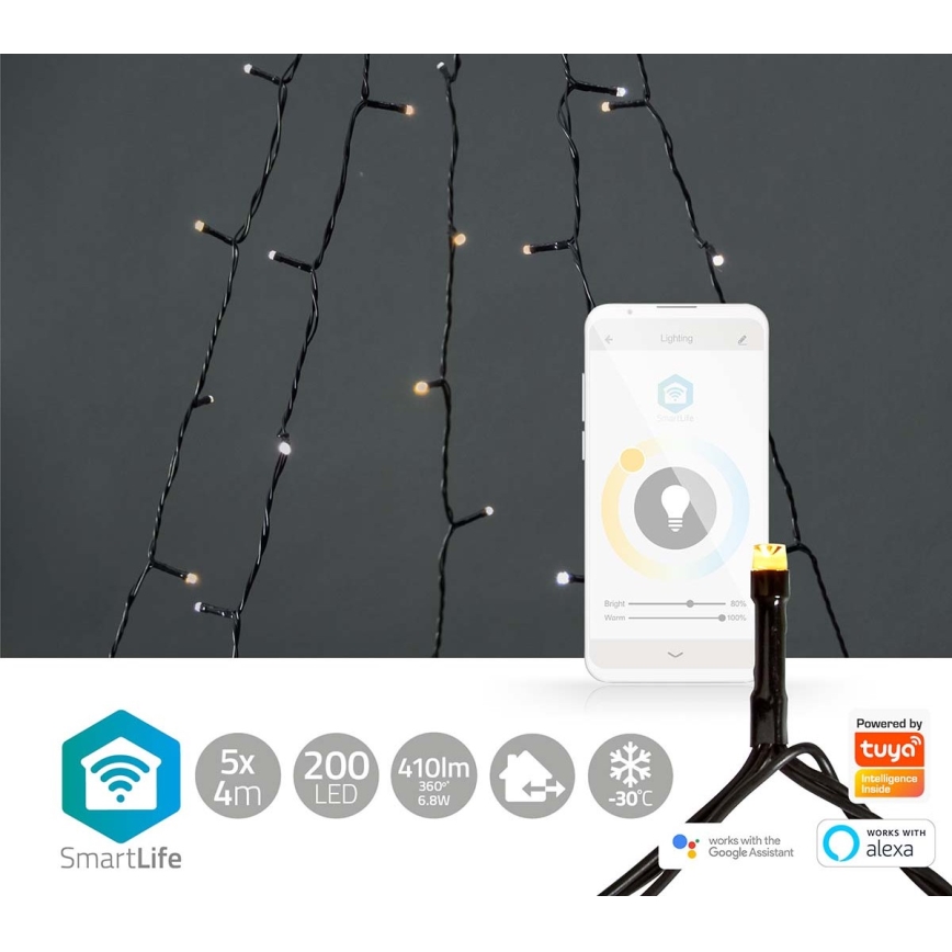 Udendørs LED lyskæde 200xLED/8 funktioner 5x7 m IP65 Wi-Fi Tuya varmt/koldt hvidt lys