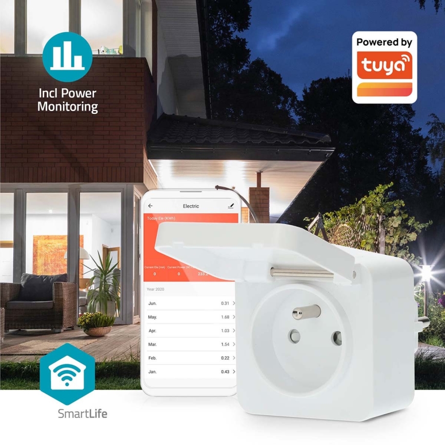 Smart-stik 3680W/230V/ Type E/16A Wi-Fi Tuya IP44