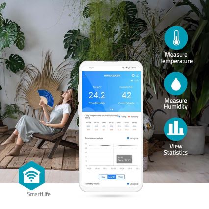 Smart luftkvalitetsmåler med LED-lys display SmartLife Wi-Fi