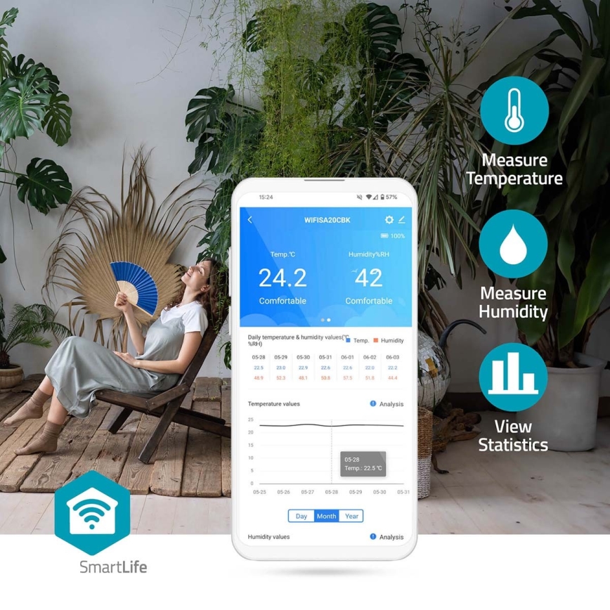Smart luftkvalitetsmåler med LED-lys display SmartLife Wi-Fi