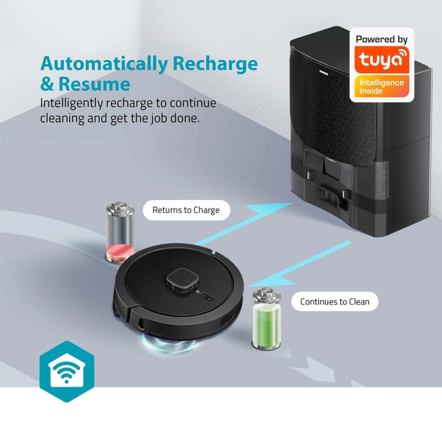 Smart robotstøvsuger med moppe SmartLife 5200 mAh Wi-Fi Tuya sort + fjernbetjening
