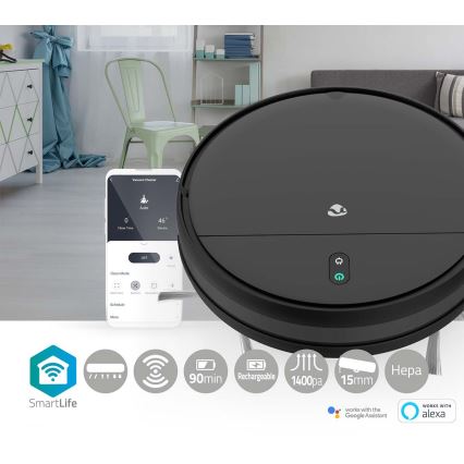 Smart robotstøvsuger med moppe 28W/2500 mAh Wi-Fi sort + fjernbetjening