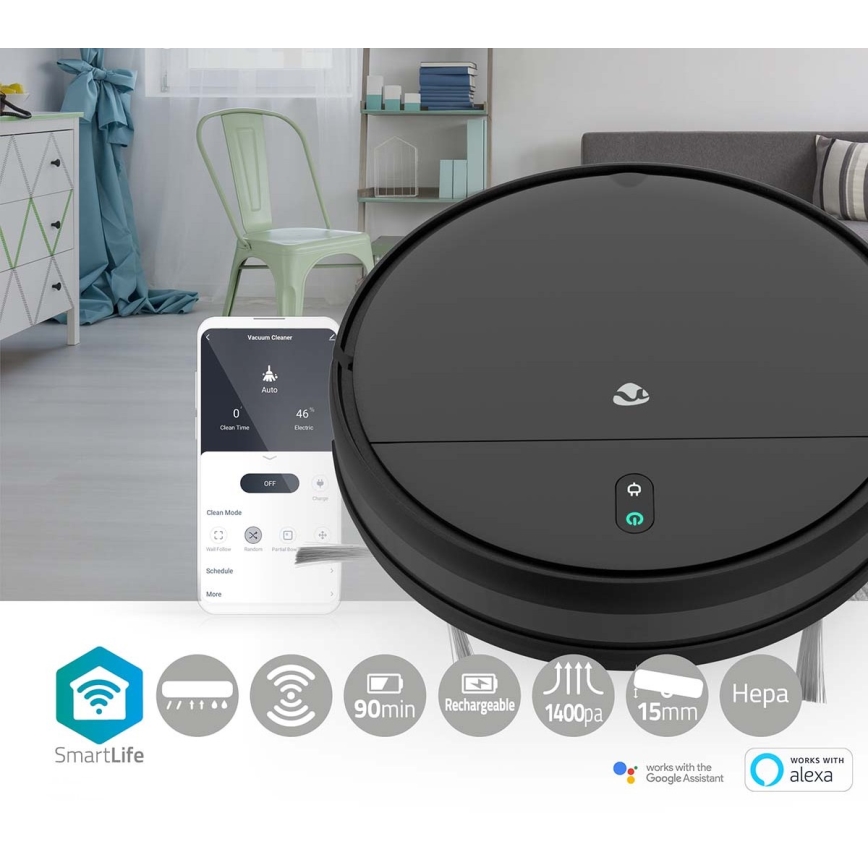 Smart robotstøvsuger med moppe 28W/2500 mAh Wi-Fi sort + fjernbetjening