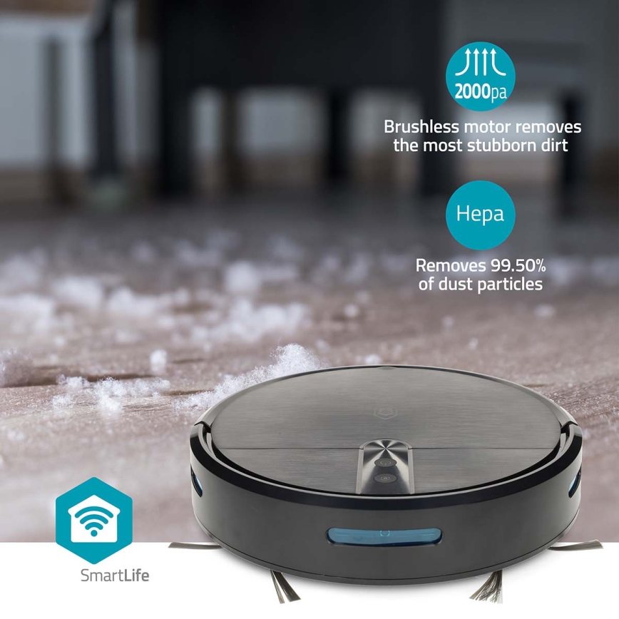 SmartLife intelligent robotstøvsuger med moppe 2600 mAh Wi‑Fi Tuya sort + fjernbetjening