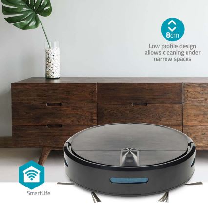 SmartLife intelligent robotstøvsuger med moppe 2600 mAh Wi‑Fi Tuya sort + fjernbetjening