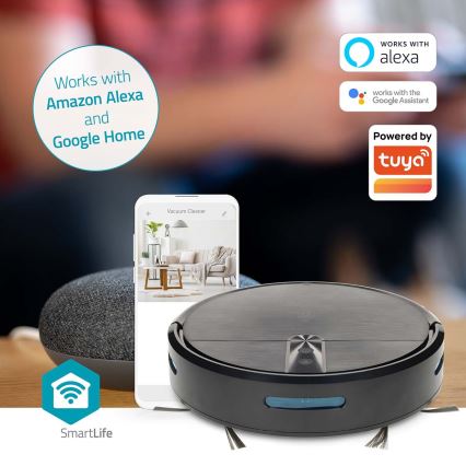 SmartLife intelligent robotstøvsuger med moppe 2600 mAh Wi‑Fi Tuya sort + fjernbetjening