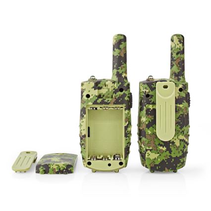 2x Walkie-talkie med LED-lys 3xAAA rækkevidde 8 km camouflagefarve