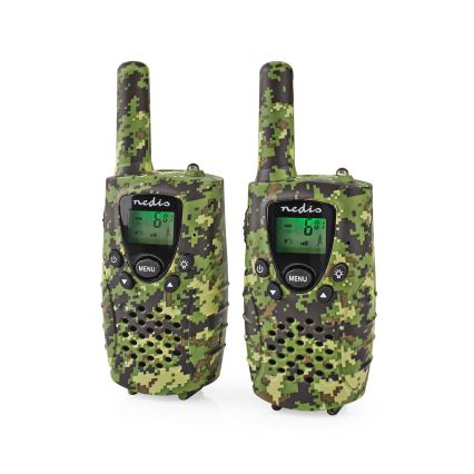 2x Walkie-talkie med LED-lys 3xAAA rækkevidde 8 km camouflagefarve