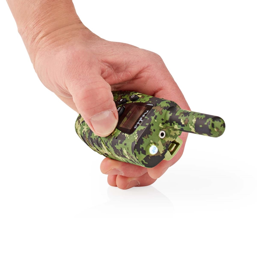 2x Walkie-talkie med LED-lys 3xAAA rækkevidde 8 km camouflagefarve