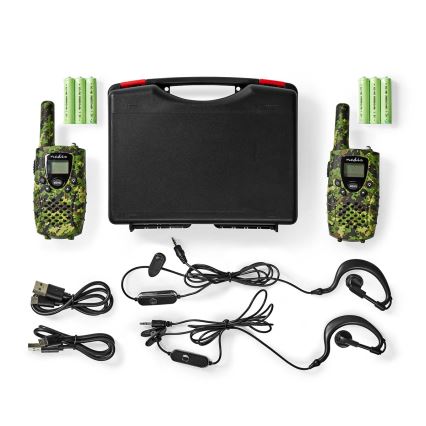 2x Walkie-talkie med LED-lys 3xAAA rækkevidde 8 km camouflagefarve