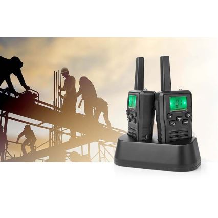 SÆT 2x Genopladelig walkie-talkie m. LED-lys 1300 mAh rækkevidde 10 km