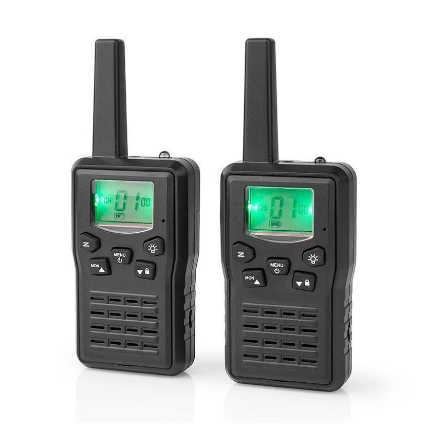 SÆT 2x Genopladelig walkie-talkie m. LED-lys 1300 mAh rækkevidde 10 km