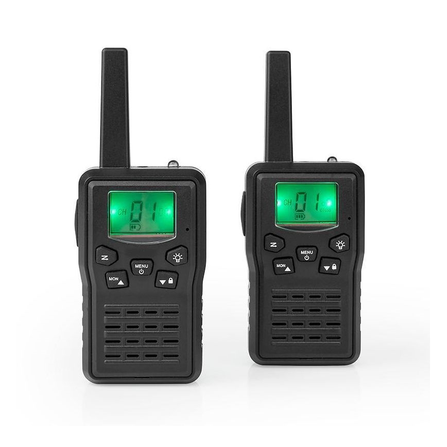 SÆT 2x Genopladelig walkie-talkie m. LED-lys 1300 mAh rækkevidde 10 km