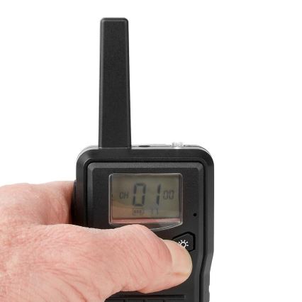 SÆT 2x Genopladelig walkie-talkie m. LED-lys 1300 mAh rækkevidde 10 km