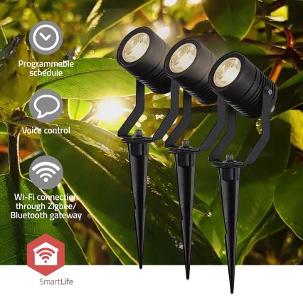 Sæt 3x LED RGBW dæmpbar udendørslampe SmartLife LED/3W/230V IP65 Wi‑Fi Tuya sort