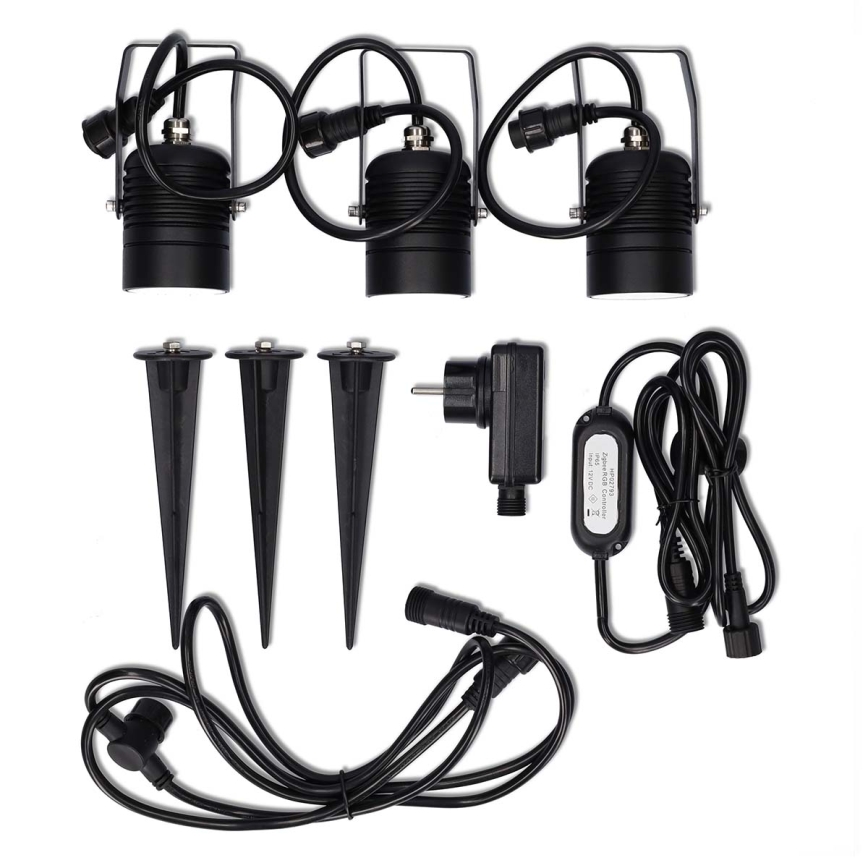 Sæt 3x LED RGBW dæmpbar udendørslampe SmartLife LED/3W/230V IP65 Wi‑Fi Tuya sort