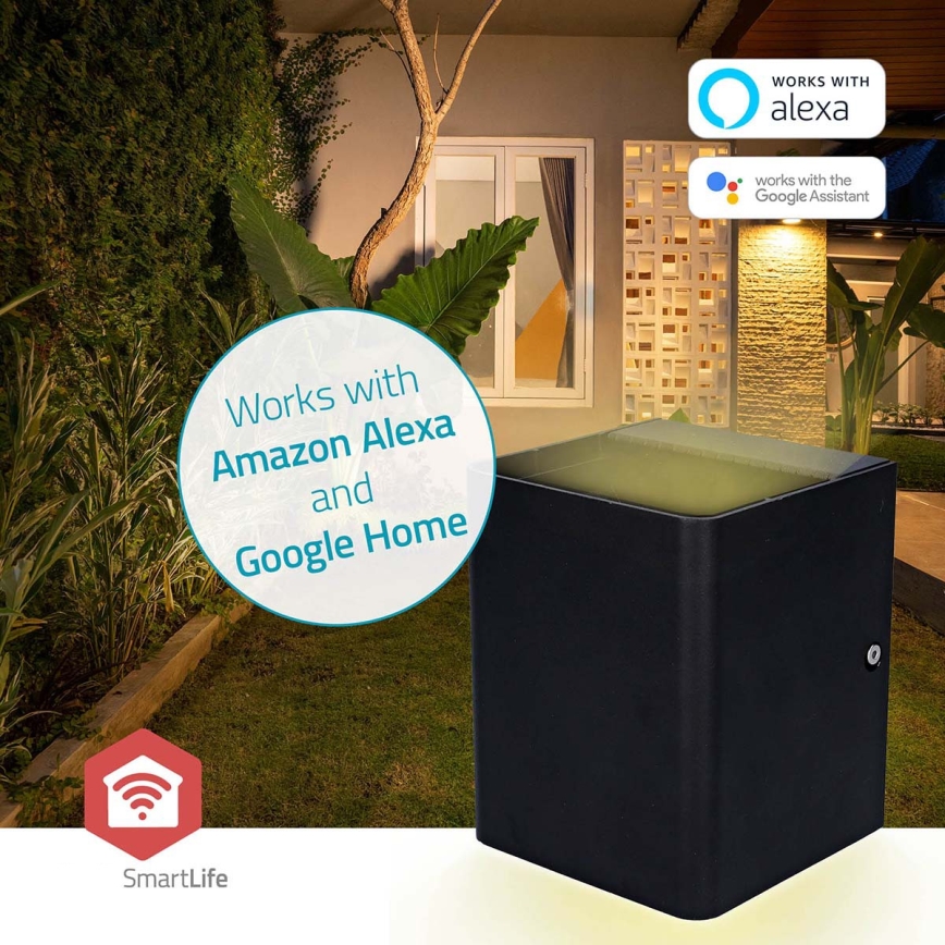 SmartLife LED RGBW dæmpbar udendørs vægarmatur, 12W/230V, IP65, Wi‑Fi (Tuya), sort