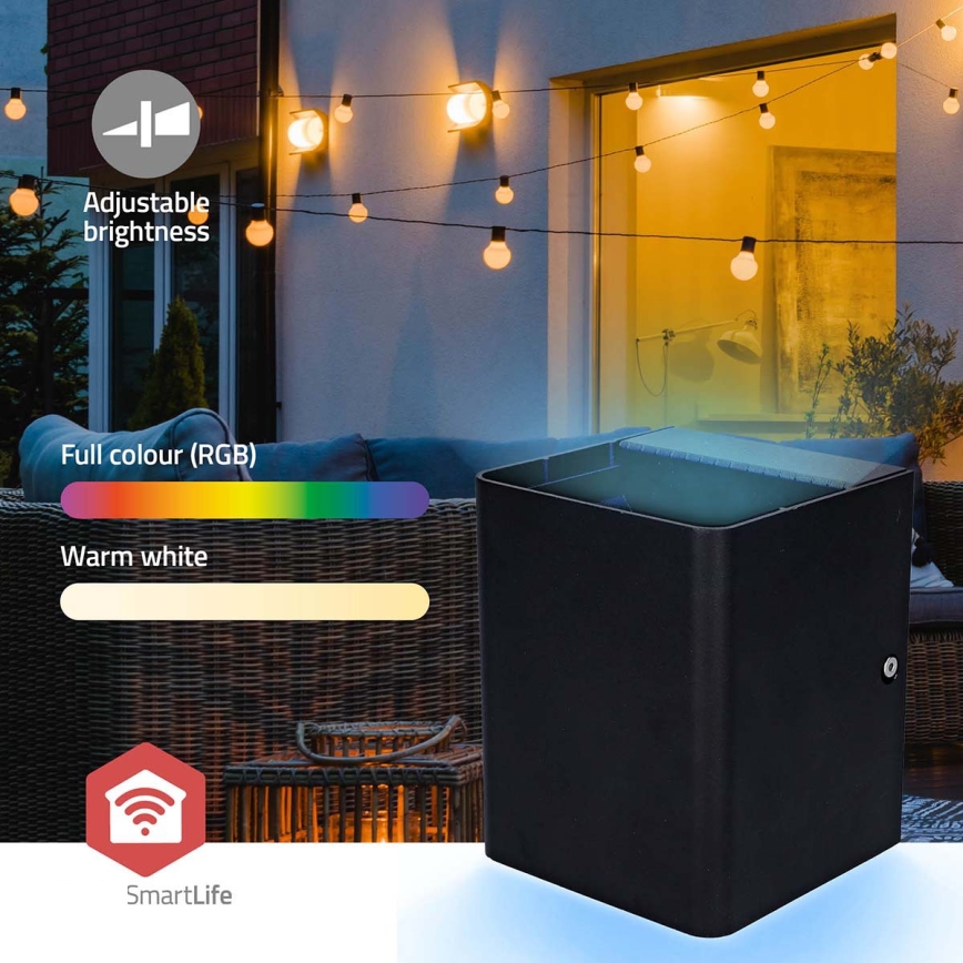 SmartLife LED RGBW dæmpbar udendørs vægarmatur, 12W/230V, IP65, Wi‑Fi (Tuya), sort