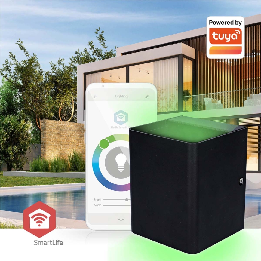 SmartLife LED RGBW dæmpbar udendørs vægarmatur, 12W/230V, IP65, Wi‑Fi (Tuya), sort