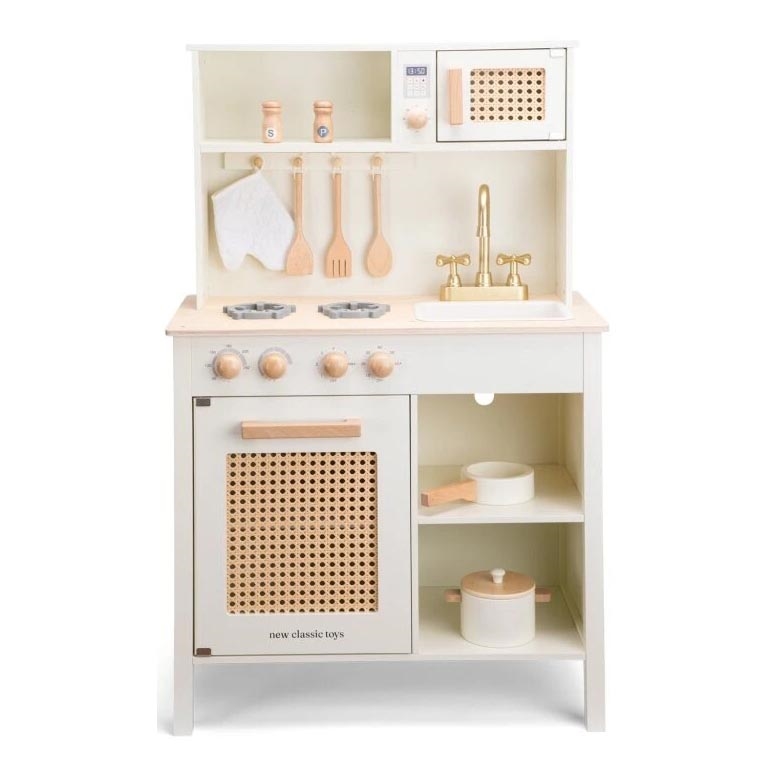 New Classic Toys - Trækøkken med tilbehør hvid/Rattan