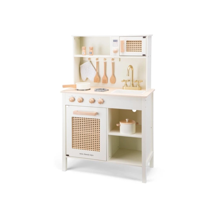 New Classic Toys - Trækøkken med tilbehør hvid/Rattan