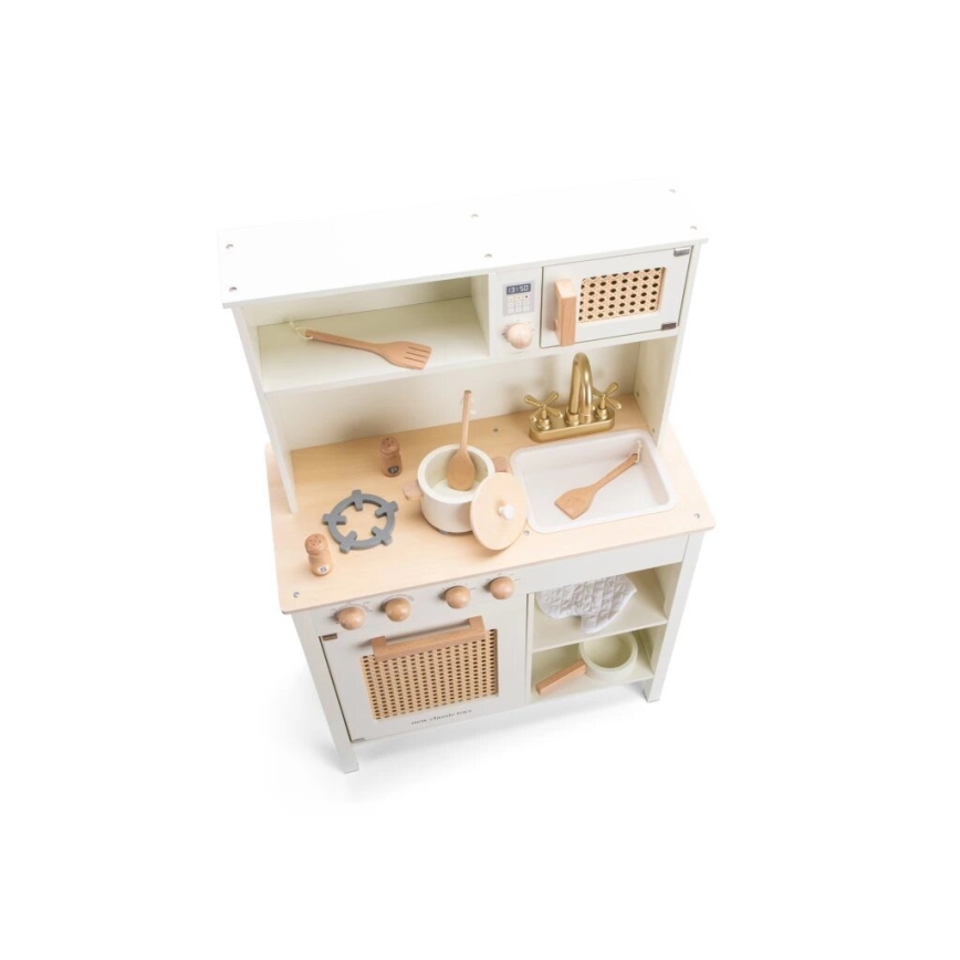 New Classic Toys - Trækøkken med tilbehør hvid/Rattan
