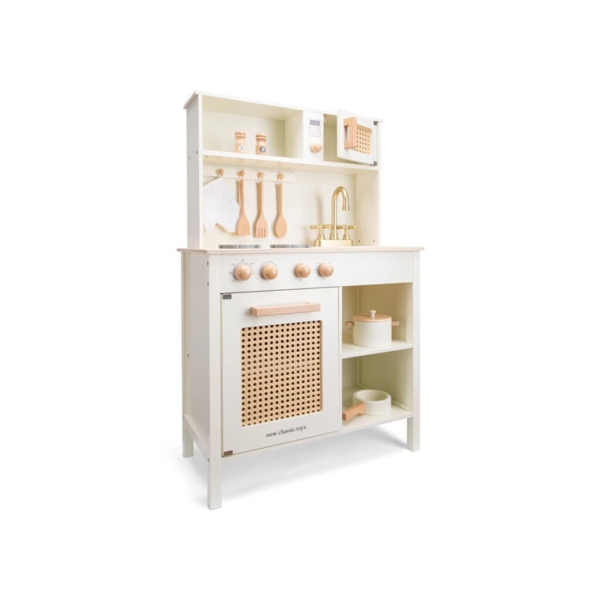 New Classic Toys - Trækøkken med tilbehør hvid/Rattan