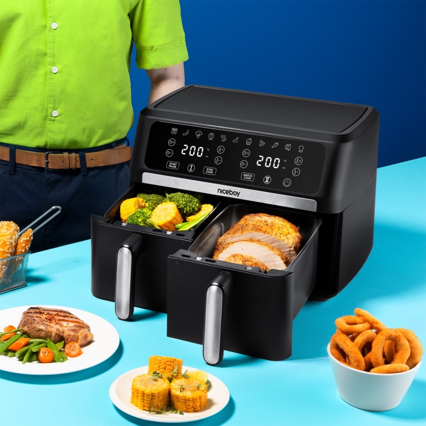 Niceboy AirFryer DUO - Dobbelt varmluftsfriture 9 l 2400W/230V