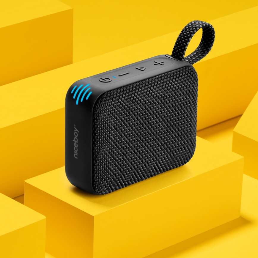 Niceboy Atom 4 - Trådløs LED højtaler med mikrofon 6W/1000 mAh IP67 sort