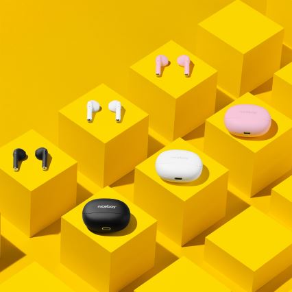 Niceboy Beans 4 - trådløse in-ear-høretelefoner, opladningsetui 300 mAh + 2x 35 mAh, IPX4, lyserød