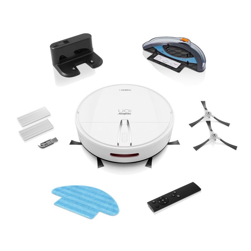 Niceboy ION Charles i4 - Smart robotstøvsuger 2-i-1 4400 mAh Wi-Fi hvid + fjernbetjening