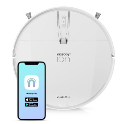 Niceboy ION Charles i4 - Smart robotstøvsuger 2-i-1 4400 mAh Wi-Fi hvid + fjernbetjening