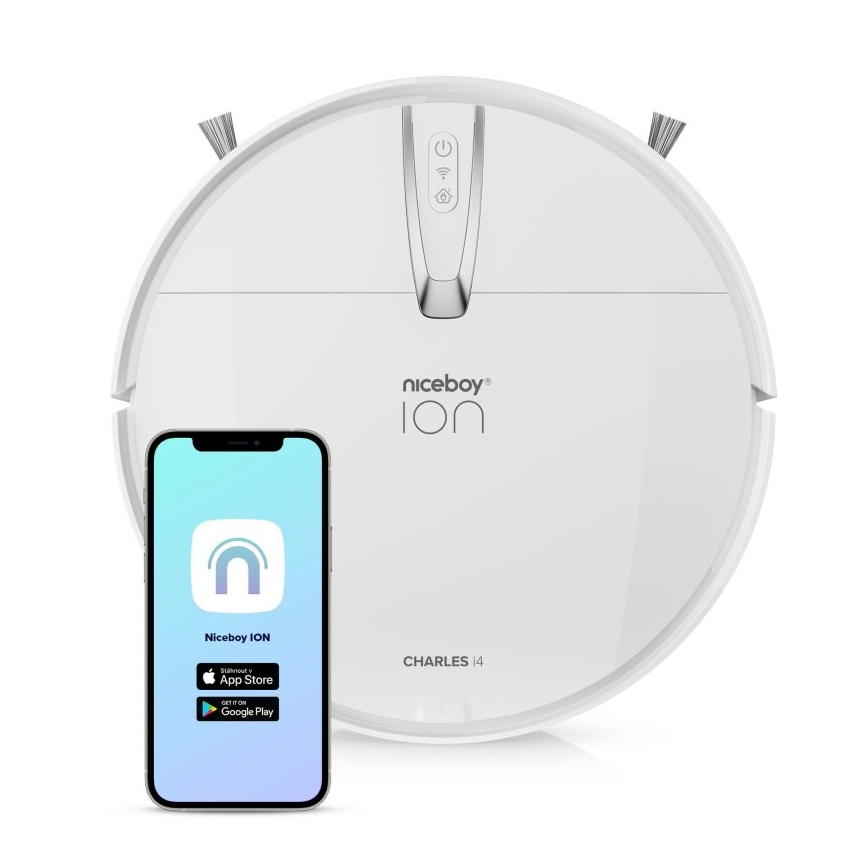 Niceboy ION Charles i4 - Smart robotstøvsuger 2-i-1 4400 mAh Wi-Fi hvid + fjernbetjening
