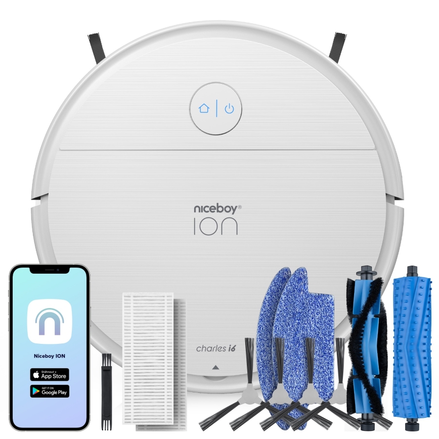 Niceboy ION Charles i6 - Smart robotstøvsuger 2-i-1 2600 mAh Wi-Fi hvid