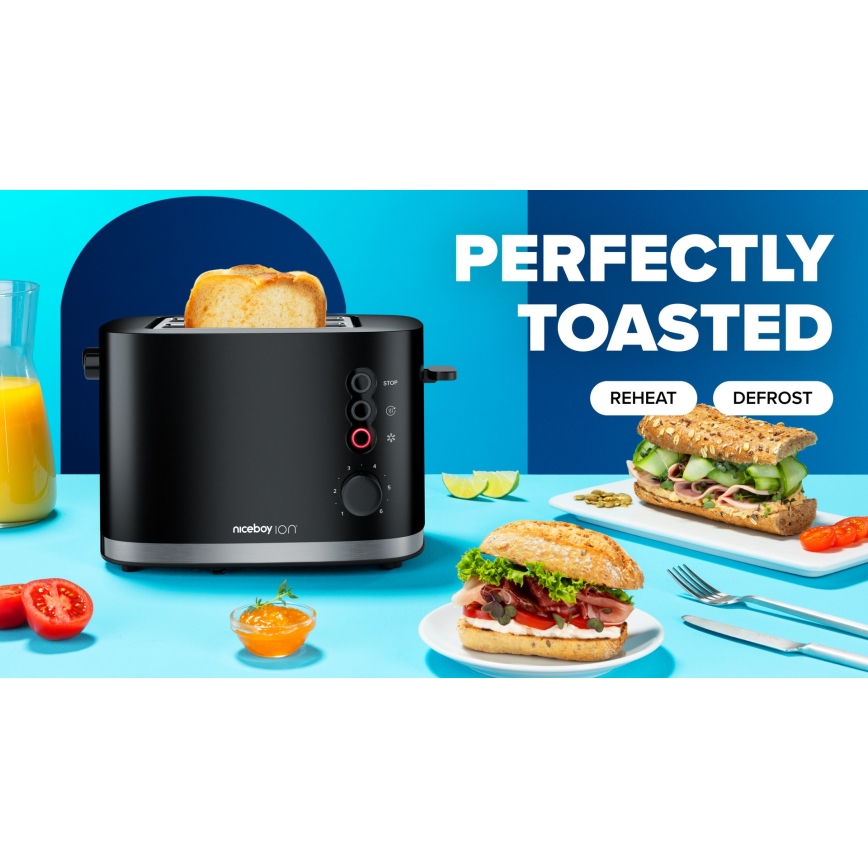 Niceboy ION Cruncher C3 - Brødrister med 2 åbninger og ovnfunktion 870W/230V sort