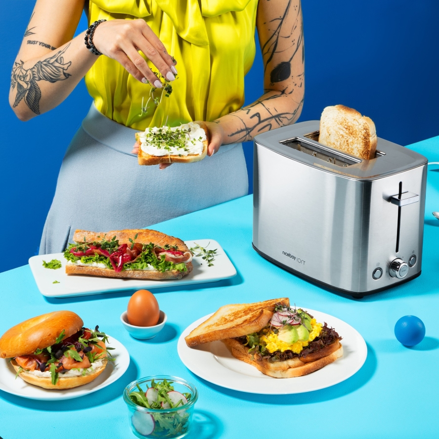 Niceboy ION Cruncher C4 - Brødrister med 2 åbninger og ovnfunktion 850W/230V rustfri