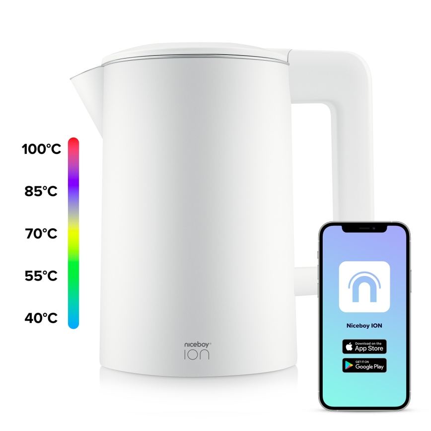 Niceboy ION SmartKettle - Smart-kedel med temperaturregulering 1,7 l 2200W/230V Wi-Fi hvid