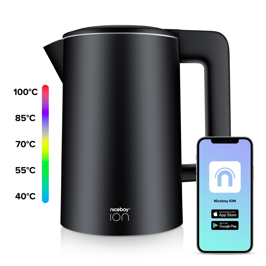 Niceboy ION SmartKettle - Smart-kedel med temperaturregulering 1,7 l 2200W/230V Wi-Fi sort