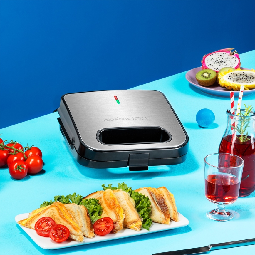 Niceboy ION Snacker S1 - Sandwichmaskine 750W/230V mat krom/sort