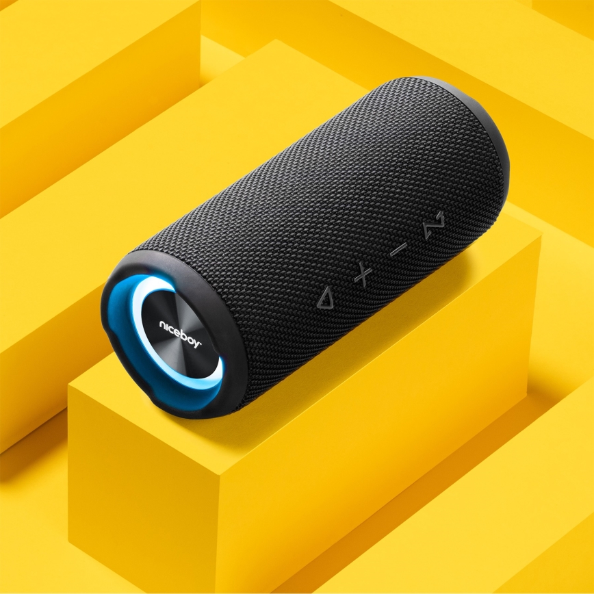 Niceboy Nexus - Trådløs LED højtaler med mikrofon 26W/4000 mAh IPX6 sort
