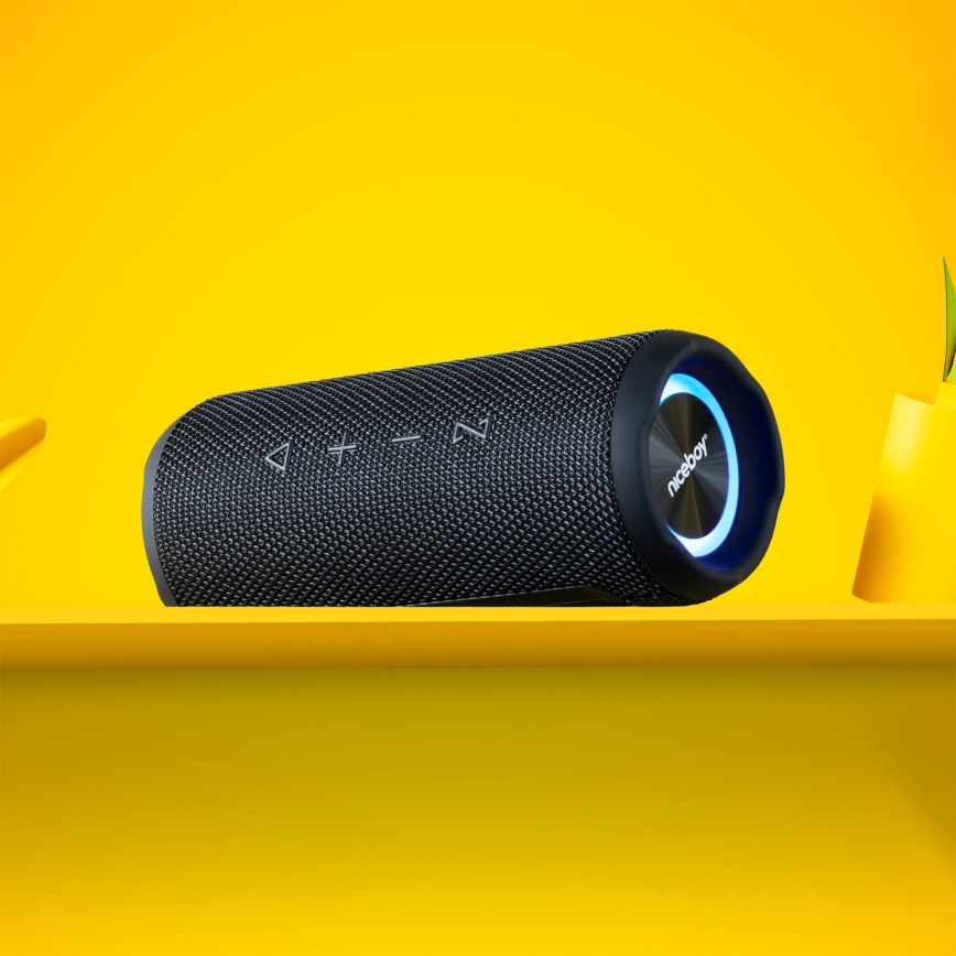 Niceboy Nexus - Trådløs LED højtaler med mikrofon 26W/4000 mAh IPX6 sort