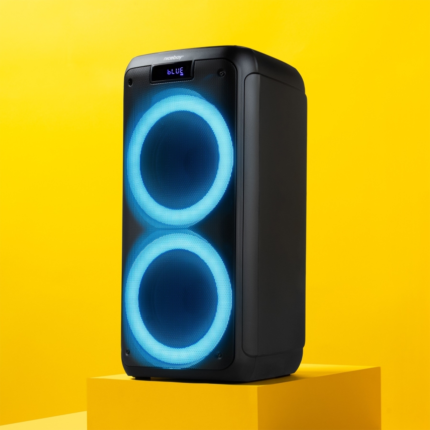 Niceboy PARTY Boss 2 - Trådløs LED højtaler med mikrofon og powerbank funktion 200W/4500 mAh + fjernbetjening