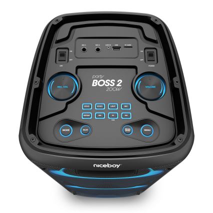 Niceboy PARTY Boss 2 - Trådløs LED højtaler med mikrofon og powerbank funktion 200W/4500 mAh + fjernbetjening